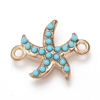 Alloy Links connectors, with Resin, Starfish/Sea Stars, Turquoise, Light Gold, 24x19x4mm, Hole: 2mm