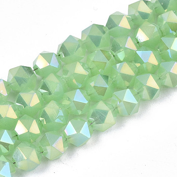 Electroplate Glass Beads Strands, Imitation Jade, AB Color Plated, Faceted, Round, Light Green, 6x6x6mm, Hole: 1mm, about 100pcs/strand, 22.24 inhes(56.5cm)