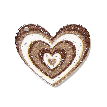 Transparent Plastic Pendants, Random Hole Left or Right, with Sequin, Heart, Sienna, 28.5x30x1.5mm, Hole: 1.5mm