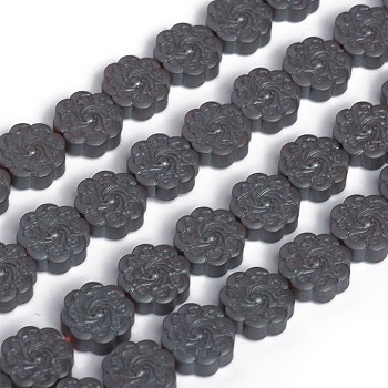 Non-magnetic Synthetic Hematite Beads Strands, Frosted, Carved Flower, 10x3.5mm, Hole: 0.8mm, about 41pcs/strand, 15.74 inch(40cm)