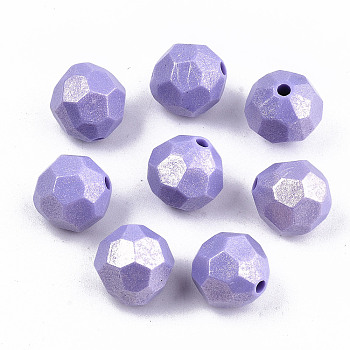 Spray Painted Acrylic Beads, Rubberized Style, Faceted, Round, Medium Slate Blue, 13.5mm, Hole: 2mm