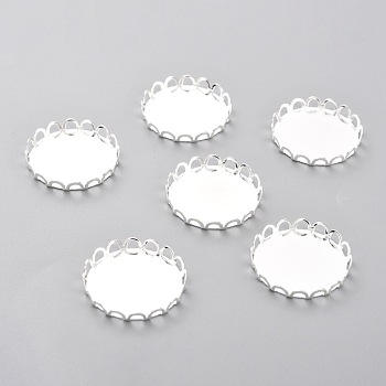 304 Stainless Steel Cabochon Settings, Lace Edge Bezel Cups, Flat Round, Silver, 21x3mm Tray: 20mm