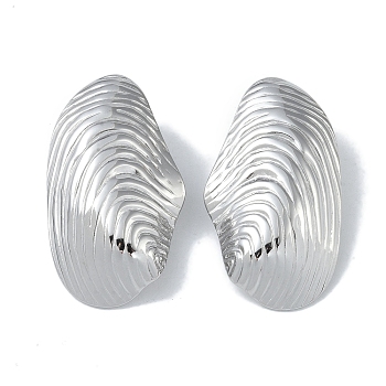 304 Stainless Steel Stud Earrings, Shell Shape, Stainless Steel Color, 43.5x25mm