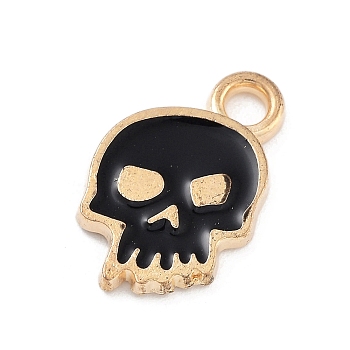 Halloween Theme Light Gold Plated Alloy Enamel Pendants, Cadmium Free & Lead Free, Skull, 14x9x1mm, Hole: 1.8mm