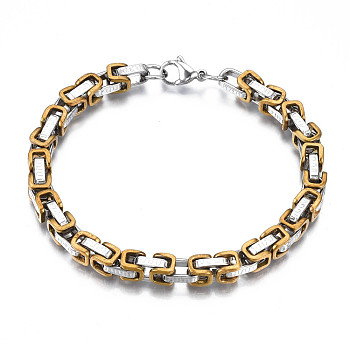 Two Tone 201 Stainless Steel Byzantine Chain Bracelet for Men Women, Nickel Free, Gold, 8-5/8 inch(22cm)