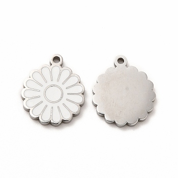 304 Stainless Steel Enamel Charms, Daisy, White, 14x12x1mm, Hole: 1.2mm