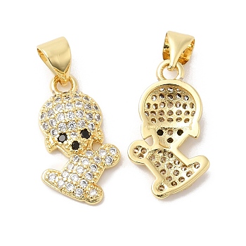 Brass Micro Pave Clear & Clack Cubic Zirconia Pendants, Dog Charms, Real 16K Gold Plated, 16x10x3mm, Hole: 5x3.5mm