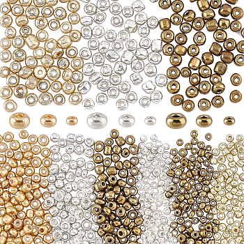 9 Style Glass Seed Beads, Metallic Colours Style, Round, Mixed Color, 12/0, 2mm, Hole: 1mm, 990pcs/box