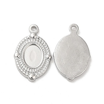 304 Stainless Steel Pendant Cabochon Settings, Oval Charms, Stainless Steel Color, Tray: 8x6mm, 21x13x2mm, Hole: 1.2mm
