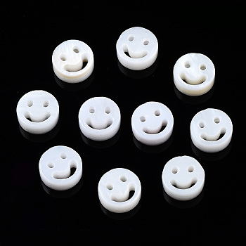 Natural Freshwater Shell Beads, Flat Round with Smiling Face, Creamy White, 6x2.5mm, Hole: 0.8mm