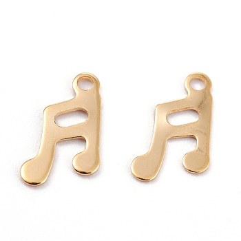 201 Stainless Steel Charms, Laser Cut, Musical Note, Real 18k Gold Plated, 13x7.5x0.5mm, Hole: 1.5mm