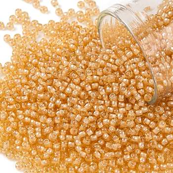 TOHO Round Seed Beads, Japanese Seed Beads, (955) Inside Color Crystal/Peach Lined, 11/0, 2.2mm, Hole: 0.8mm, about 5555pcs/50g