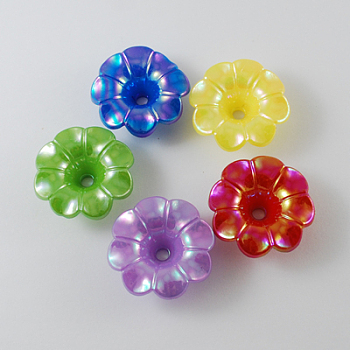 Opaque Acrylic Beads, AB Color, Flower, Mixed Color, 20x20x8mm, Hole: 4mm, about 265pcs/500g