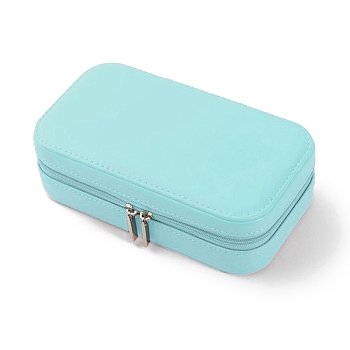 Imitation Leather Box, with Mirror, Jewelry Organizer, for Necklaces, Rings, Earrings and Pendants, Rectangle, Pale Turquoise, 17.5x9.5x5cm
