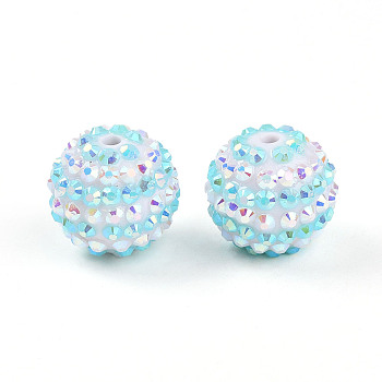 Stripe Pattern Resin AB Rhinestone Round Beads, Bubblegum Ball Beads for DIY Pen Making Jewelry Supplies, Pale Turquoise, 19.5~20mm, Hole: 2.5~3mm