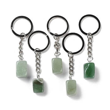 Natural Green Aventurine Pendant Keychain, with Iron Ring, Cuboid, 7.2~7.5cm