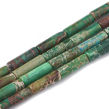 Natural Imperial Jasper Beads Strands, Dyed, Column, Green, 12~13x4~4.5mm, Hole: 1~1.2mm, about 30pcs/strand, 15.9 inch