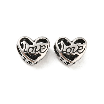 316 Surgical Stainless Steel  Beads, Heart, Antique Silver, 10x12x7mm, Hole: 4mm
