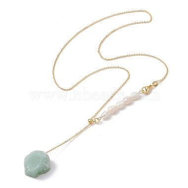 Natural Mixed Gemstone Nugget Pendant Lariat Necklace with Pearl Beaded(NJEW-JN04508)-5