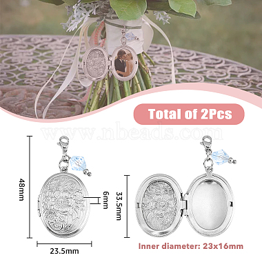 Oval with Flower 316 Stainless Steel Locket Pendant Decorations(PALLOY-AB00013)-2