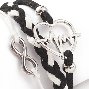 Alloy Heart Beat & 304 Stainless Steel Infinity Links Multi-strand Bracelet(BJEW-TA00190-03)-4