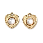 Natural Freshwater Shell Pendants, 304 Stainless Steel Heart Charms, Real 18K Gold Plated, Ion Plating(IP), White, 10x8.5x2.5~3mm, Hole: 1.2~1.4mm(STAS-G397-17G-01)
