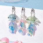 3Pcs Jellyfish Shell Pearl & PVC Plastic Paillette & Acrylic Pendants Decorations, with 304 Stainless Steel Lobster Claw Clasps, Mixed Color, 79mm(HJEW-TA00435)