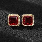 Brass Micro Pave Cubic Zirconia Stud Earrings for Women, Square Octagon, Real 18K Gold Plated, 13x13mm(EJEW-F418-14G)