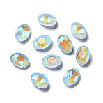 Mocha Fluorescent Style Glass Rhinestone Cabochons, Pointed Back, Oval, Light Sapphire, 14x10x5mm(GGLA-M005-01A-211MK)