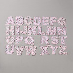26Pcs Polyester Embroidery Cloth Self-adhesive Patch, Sew on Ornament Accessories, Letter A~Z with Flower Pattern, Pink, 55~63x51~64x1mm(PATC-TAC0009-08)