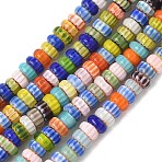 Handemade Millefiori Lampwork Beads, Rondelle, Mixed Color, 5~8x3~3.5mm, Hole: 1mm, about 148pcs/strand, 15.71''(39.9cm)(LAMP-D009-01A)