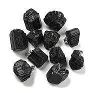 Natural Black Tourmaline Pendants, Nuggets Charms with Stainless Steel Color Plated 201 Stainless Steel Snap on Bails, 15~30x11~12x9.5~12mm, Hole: 3.5x7.5mm(G-F739-01AP)