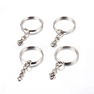Iron Split Key Rings, with Curb Chains, Keychain Clasp Findings, Platinum, 25x2mm(IFIN-H047-N)
