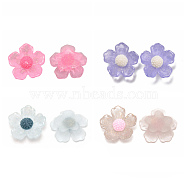 Transparent Resin Cabochons, with Glitter Powder, Flower, Mixed Color, 20x20x7mm(RESI-CJC0013-04)