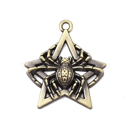 Tibetan style Alloy Pendants, Star with Spider Charm, Antique Golden, 45x39.5x6mm, Hole: 3mm(FIND-M021-22AG)