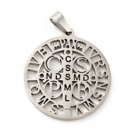 201 Stainless Steel Pendant, Saint Benedict Medal, with Word CssmlNdsmd, Stainless Steel Color, 32.5x29.5x1.7mm, Hole: 7x4mm(STAS-E015-14P)