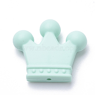 Food Grade Eco-Friendly Silicone Beads, Chewing Beads For Teethers, DIY Nursing Necklaces Making, Crown, Light Cyan, 30x35x10mm, Hole: 2mm(X-SIL-Q013-13)