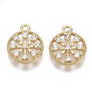 Brass Micro Cubic Zirconia Charms, Nickel Free, Clear, Flat Round, Real 18K Gold Plated, 13x10.5x2mm, Hole: 1.2mm(KK-N231-92-NF)