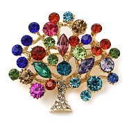 Christmas Alloy Colorful Rhinestone Brooches, Christmas Enamel Pins, Christmas Tree, 43x47.5mm(JEWB-U009-10B)