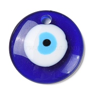 Blue Evil Eye Resin Pendants, Translucent Lucky Eye Charms, Flat Round, 39.5x7.8mm, Hole: 5.2mm(CRES-D012-01C)