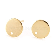Flat Plate 201 Stainless Steel Stud Earring Findings, with 304 Stainless Steel Pin, Flat Round, Real 24K Gold Plated, 10x0.8mm, Hole: 1.5mm, Pin: 0.8mm(STAS-I095-04-G)