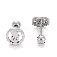 201 Stainless Steel Earlobe Plugs for Mother's Day, Screw Back Earrings, with 304 Stainless Steel Pins, Flat Round with Mother, Stainless Steel Color, 8x2mm, Pin: 1mm(EJEW-R147-32)