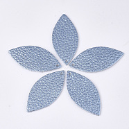 Eco-Friendly Cowhide Leather Big Pendants, Leaf, Sky Blue, 44x21x1mm, Hole: 1.5mm(X-FIND-S301-27D-02)