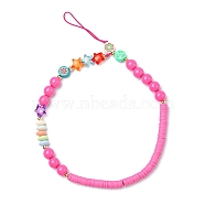 Round & Star Acrylic Beaded Mobile Phone Lanyard Wrist Strap, Cute Phone Charm Polymer Clay Disc Phone Anti-Lost Chain for Women Girls, Deep Pink, 230~235mm(HJEW-YW0001-03)