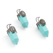 Synthetic Turquoise Pointed Big Pendants, with Gunmetal Tone Brass Pendant Bails and Natural Labradorite, Bullet, 52~54x20x22~23mm, Hole: 8x5mm(G-I275-01G)