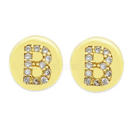 Brass Micro Pave Clear Cubic Zirconia Beads, Flat Round with Letter, Letter.B, 7.5x6.5mm, Hole: 3.5mm, 3pcs/bag(KK-T030-LA843-BX3)