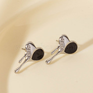 304 Stylish Heart-shaped Stainless Steel Stud Earrings for Women, Platinum, 22x14mm(LJ1941-1)