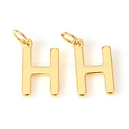 Brass Charms, with Jump Rings, Letter, Real 18K Gold Plated, Letter.H, H: 10x6.5x1mm, Hole: 2.5mm(KK-I672-01H-G)