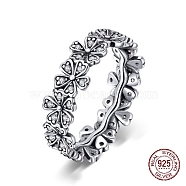 Thailand 925 Sterling Silver  Finger Rings,with Cubic Zirconia, with 925 Stamp,Daisy, Antique Silver, Clear, Size 8, 18mm(RJEW-FF0008-011AS-18mm)