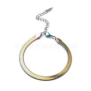304 Stainless Steel Flat Snake Chain Bracelet for Men Women, Rainbow Color, 7-7/8 inch(20cm)(BJEW-E076-01MC-01)